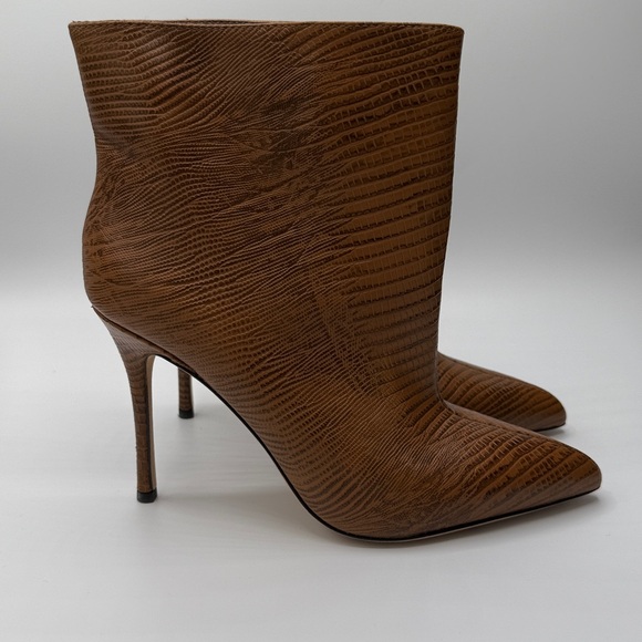 L'AGENCE Mariette Brown Lizard-Embossed Pointed-Toe Stiletto Ankle Boots 36.5 - Picture 2 of 8